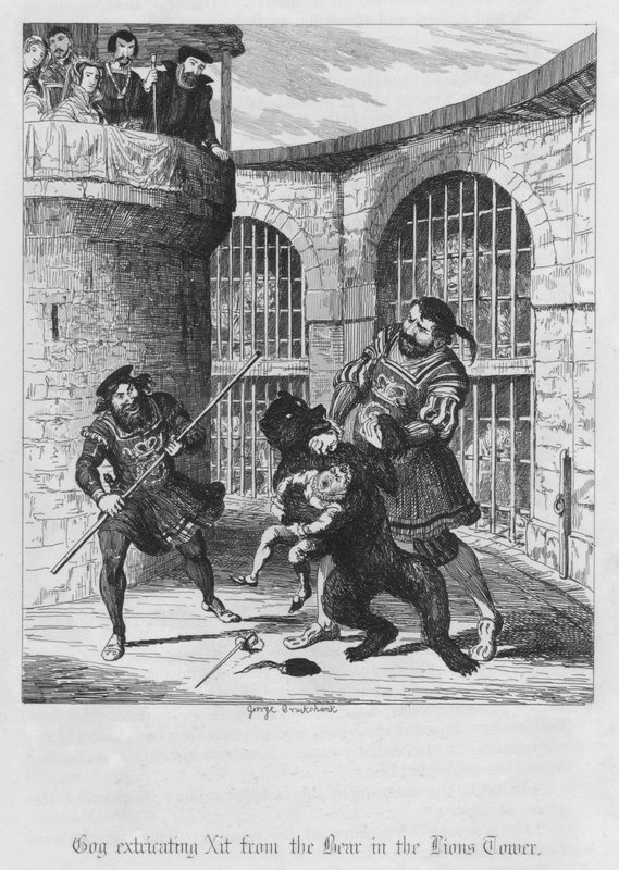 Gog extricating Xit from the Bear in the Lions Tower by George Cruikshank