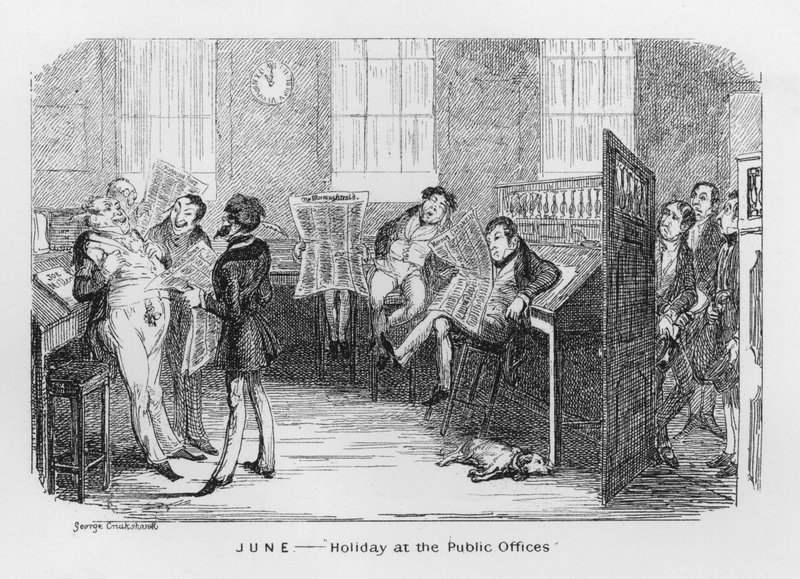 June, Holiday at the Public Offices by George Cruikshank