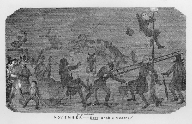 November, Sees-unable weather, ie London smog by George Cruikshank