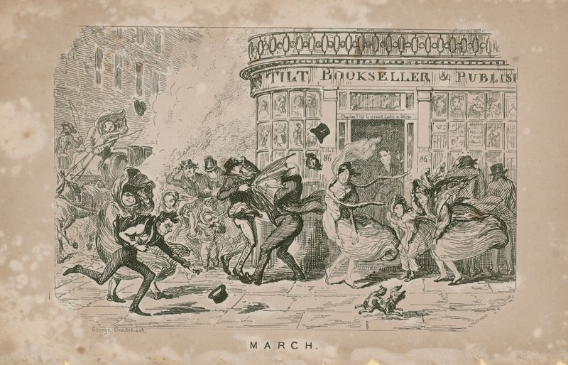 People Struggle Against the High Winds by George Cruikshank