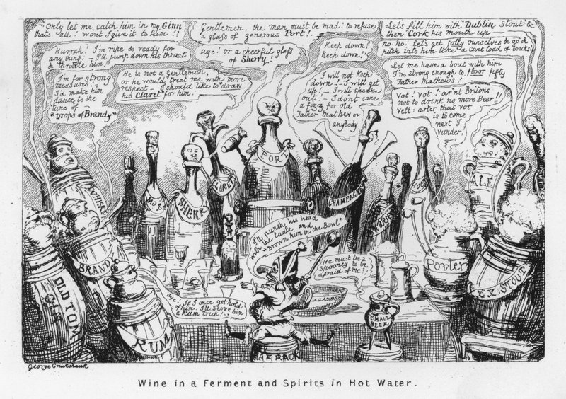 Wine in a ferment and spirits in hot water by George Cruikshank