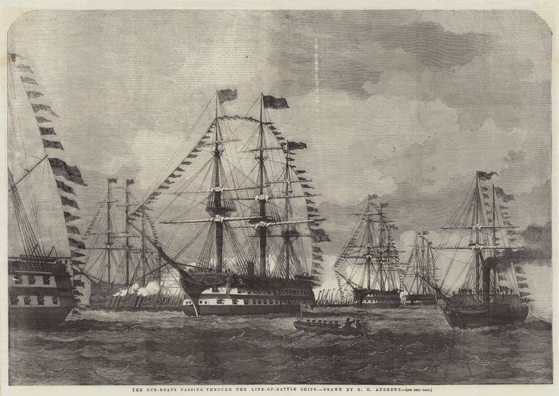 The Gun-Boats Passing Through the Line-of-Battle Ships by George Henry Andrews