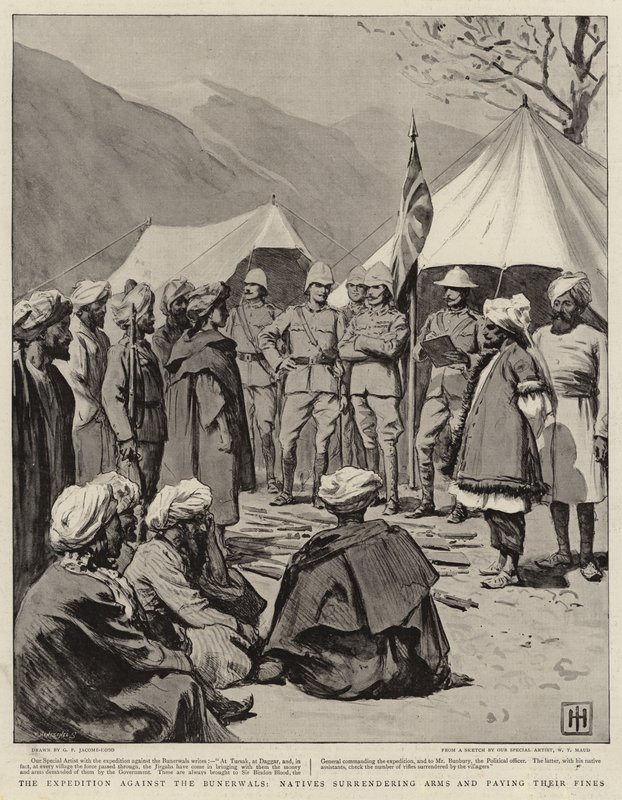 The Expedition Against the Bunerwals, Natives Surrendering Arms and Paying Their Fines by George Percy Jacomb Hood