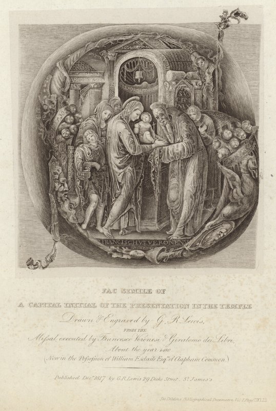 Facsimile of the capital initial of the presentation in the temple by George Robert Lewis