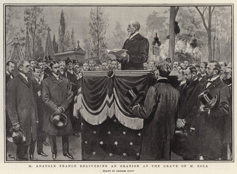 M Anatole France delivering an Oration at the Grave of M Zola by Georges Bertin Scott