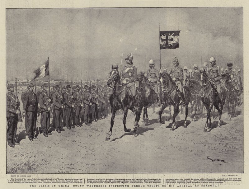 The Crisis in China, Count Waldersee inspecting French Troops on his Arrival at Shanghai by Georges Bertin Scott