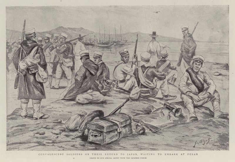 Convalescent Soldiers on Their Return to Japan, Waiting to Embark at Fusan by Georges Ferdinand Bigot