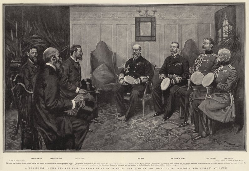 A Memorable Interview, the Boer Generals being received by the King on the Royal Yacht Victoria and Albert at Cowes by Georges Bertin Scott