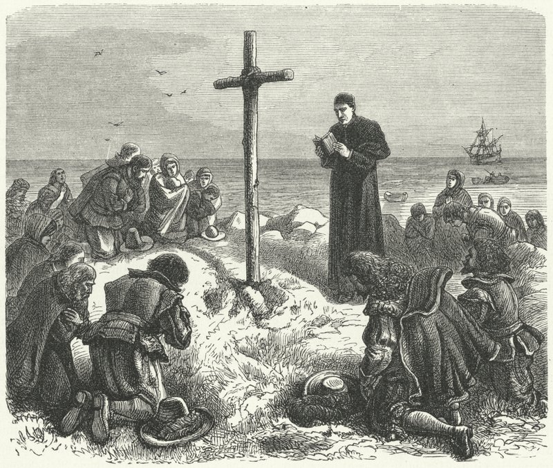 Landing of the Pilgrim Fathers in New England, 1620 by German School