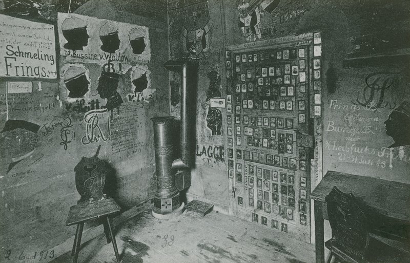 A Room with Walls Covered in Graffiti Referring to Important Contemporary Figures Such as Bussche and Waldow. Postcard Sent in 1913. by German Photographer