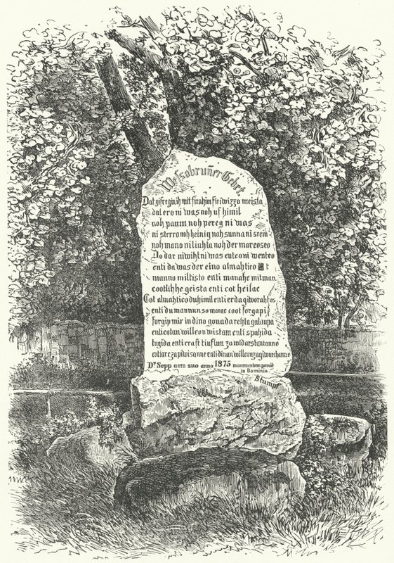 A stone tablet showing The Wessobrunn Prayer by German School