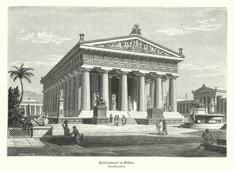 Ancient Greek Temple of Hera, Paestum, Italy, previously wrongly thought to have been dedicated to Poseidon by German School