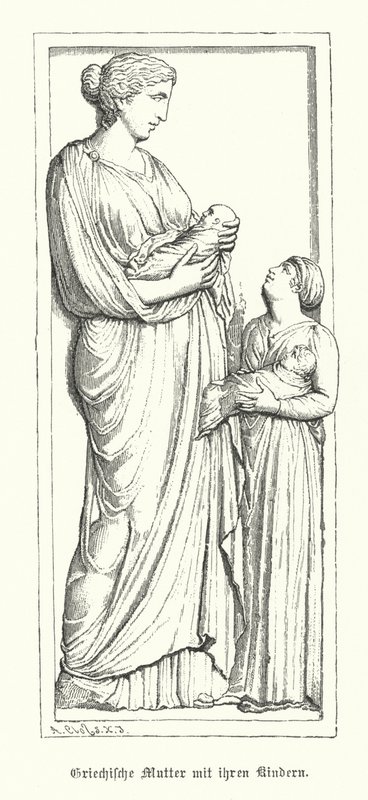 Ancient Greek Mother with Her Children by German School