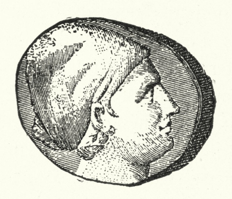 Ancient Coin Showing the Head of the Ancient Greek Poet Sappho (engraving) by German School