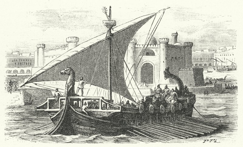 Arrival of a Phoenician Merchant Ship in a Harbour (engraving) by German School