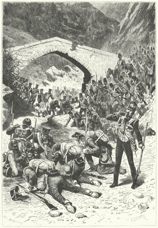 British soldiers taking advantage of a pause in the fighting to take a drink of water at the Battle of Talavera by German School