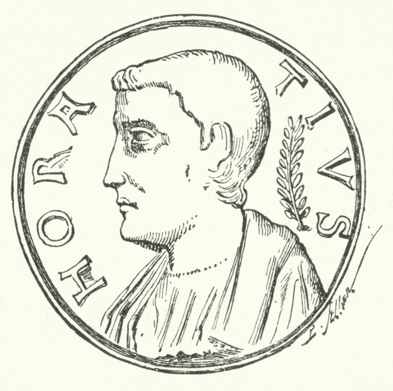 Bronze coin showing the head of the Roman hero Horatius by German School
