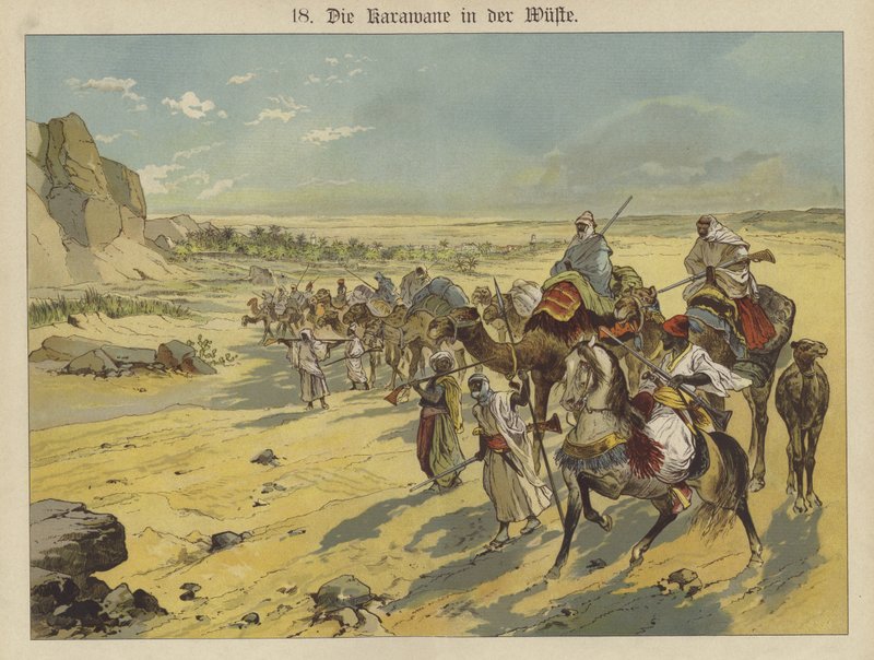 Caravan in the Arabian desert by German School