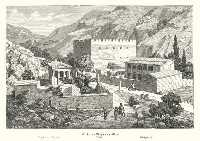 Castle on the road from Eleusis to Athens, Ancient Greece by German School