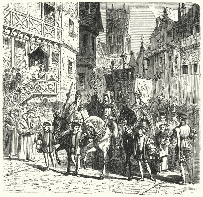 Catholic prelates returning to England under the reign of Mary I (engraving) by German School