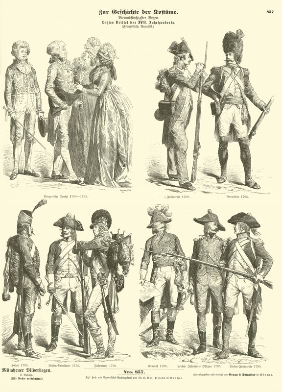 Costumes and Military Uniforms of Republican France, 1790s by German School