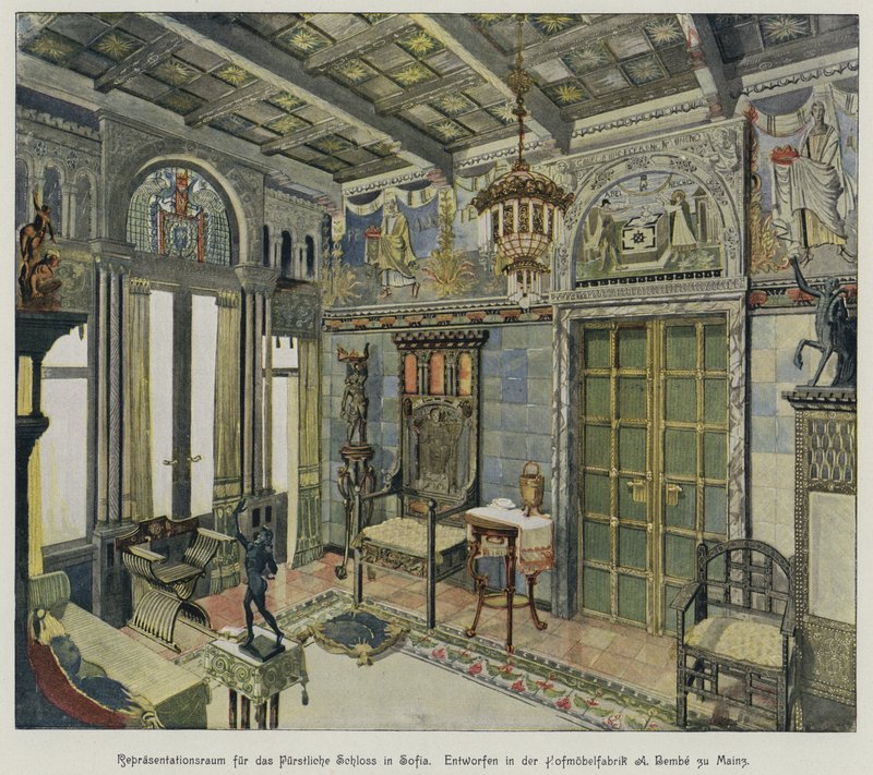 Design for a room in the Royal Palace in Sofia, Bulgaria, produced by the A Bembe furniture factory in Mainz, Germany by German School