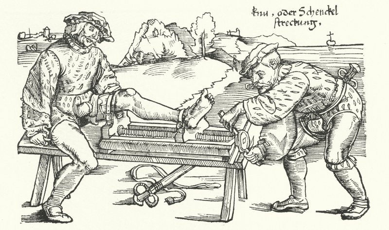 Device for straightening a wounded leg by German School