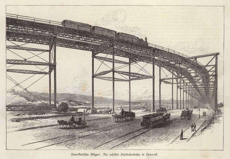 Elevated railway in New York City, New York, USA by German School