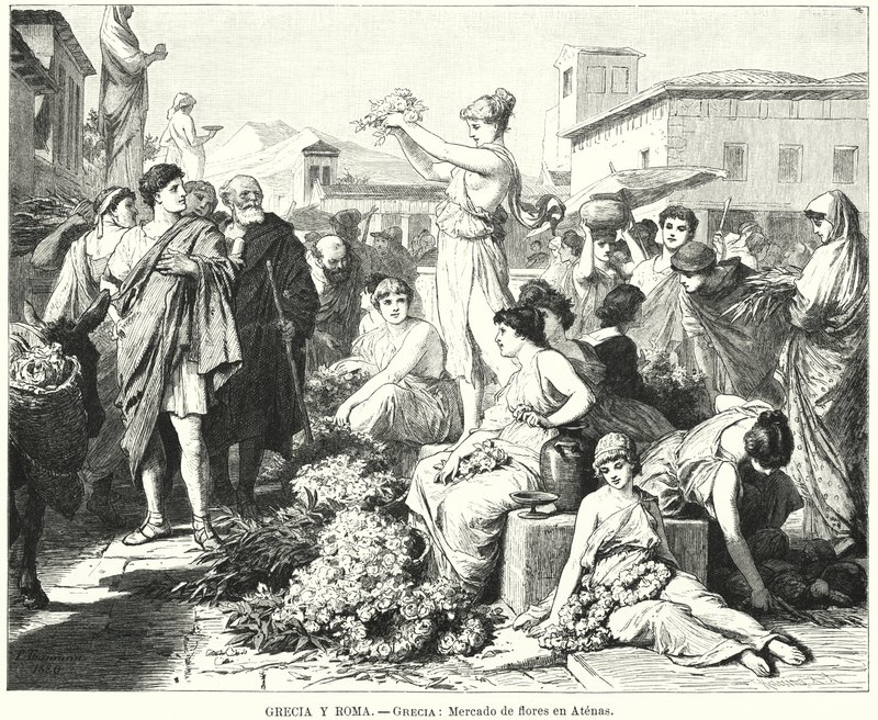 Flower market in Athens, Ancient Greece by German School