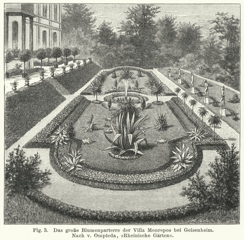 Garden Design: Large Parterre at Monrepos, Estate of Banker and Amateur Astronomer Heinrich Eduard von Lade, Geisenheim, Germany by German School