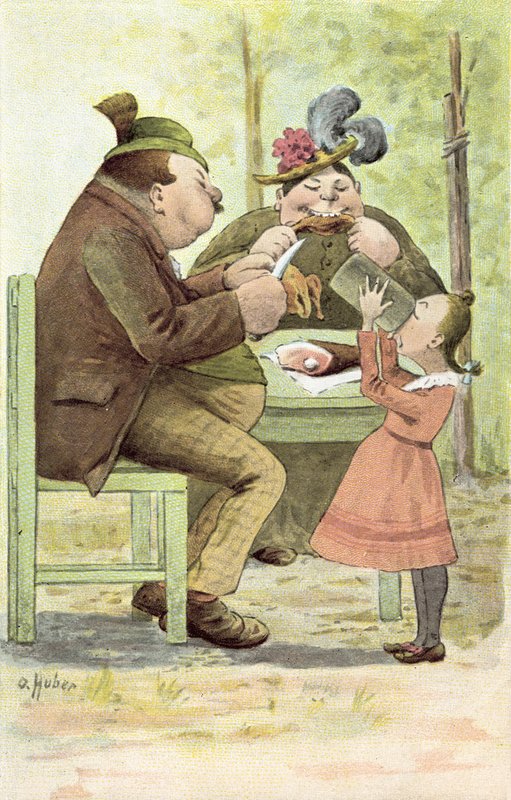 German Couple and Daughter Enjoying a Meal Outside by German School