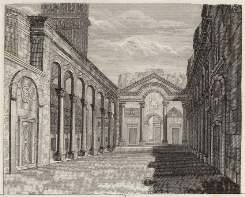 Hall of the Palace of the Roman Emperor Diocletian, Spalato (Split, Croatia). Illustration for Bilder-Atlas by German School