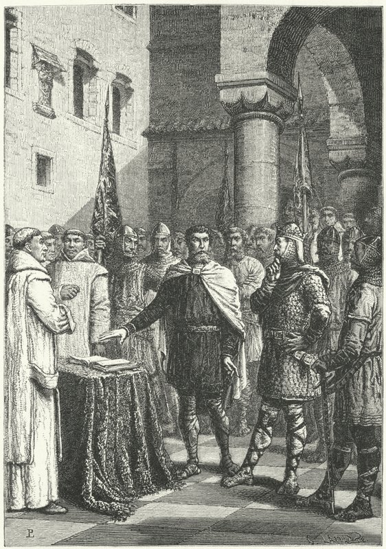 Harold Godwinson swearing an oath promising to support William of Normandy
