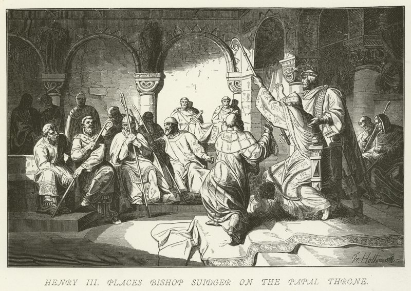 Henry III Places Bishop Suidger on the Papal Throne by German School