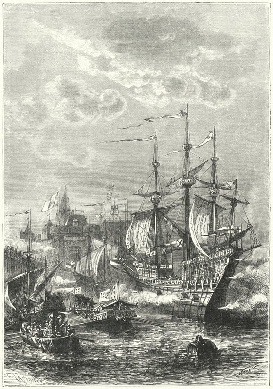 Henry VIII and the English fleet landing at Calais by German School