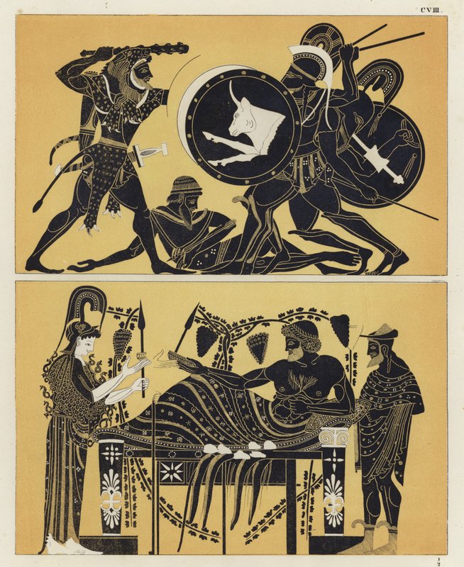Hercules Fighting Geryon and Geryon with Athena and Dionysos by German School