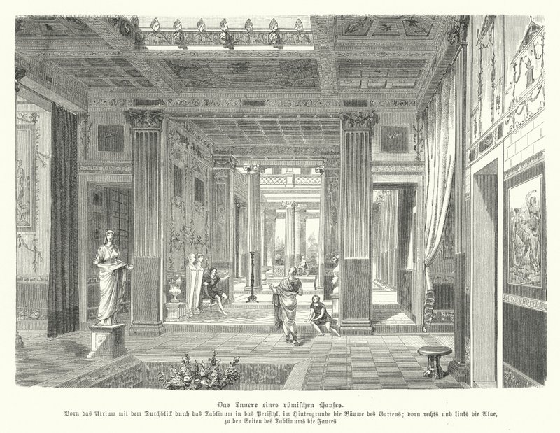 Interior of a Roman house by German School