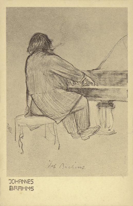 Johannes Brahms playing the piano by German School