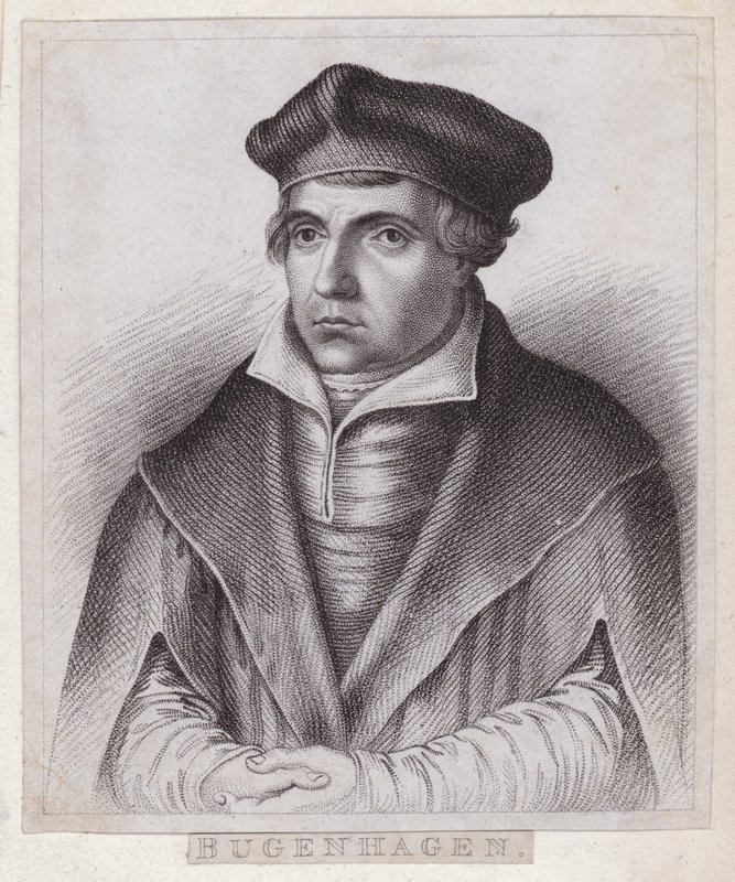 Johannes Bugenhagen (Doctor Pomeranus), German priest and theologian who introduced the Protestant Reformation to Pomerania and Denmark by German School