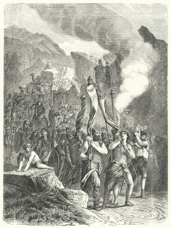Joshua leading the Israelites in the Promised Land (engraving) by German School