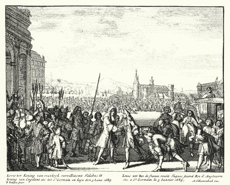 Louis XIV of France Welcoming James II of England into Exile by German School