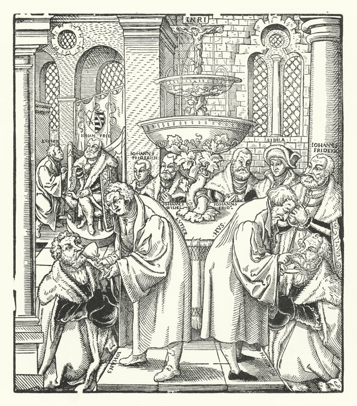 Martin Luther and Jan Hus Administering Holy Communion to the Saxon Royal Family by German School