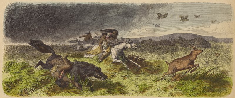 Native Americans and Animals Fleeing a Prairie Fire by German School