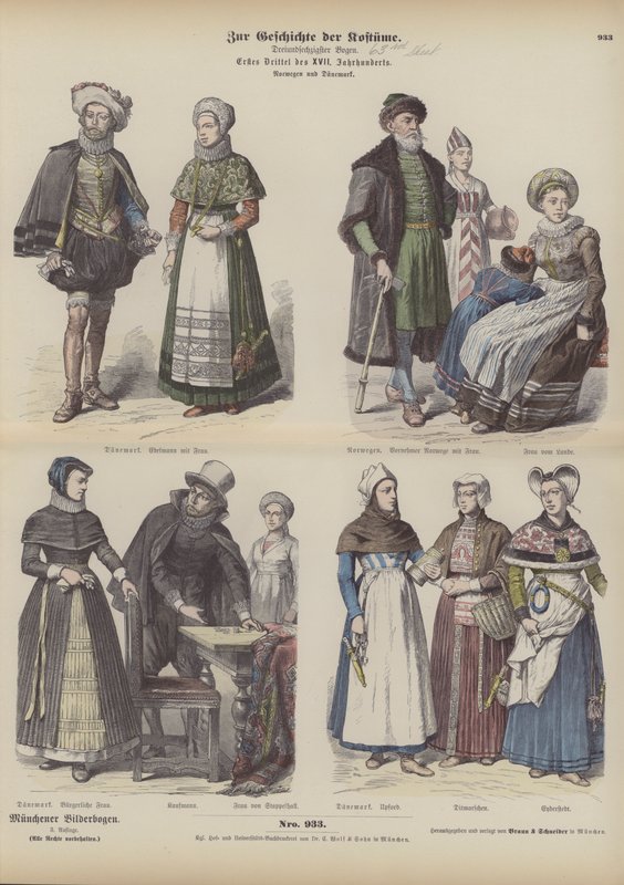Norwegian and Danish costumes, early 17th Century (coloured engraving) by German School