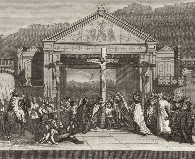 Passion Play in Oberammergau, Bavaria, Germany. Illustration for Bilder-Atlas by German School