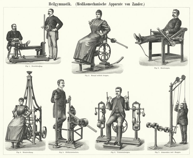 Physiotherapy: Mechanotherapy Apparatus Invented by Swedish Physician and Orthopedist Gustav Zander by German School