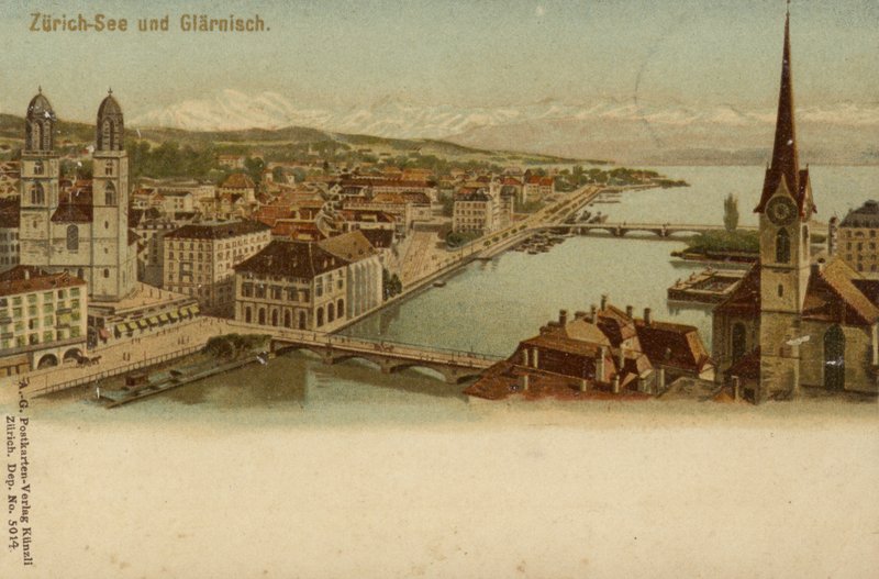 Postcard Depicting a General View of the City of Zurich by German School