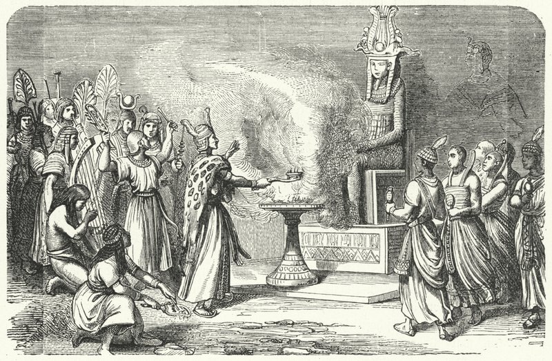 Priests performing a sacrifice in Ancient Egypt by German School
