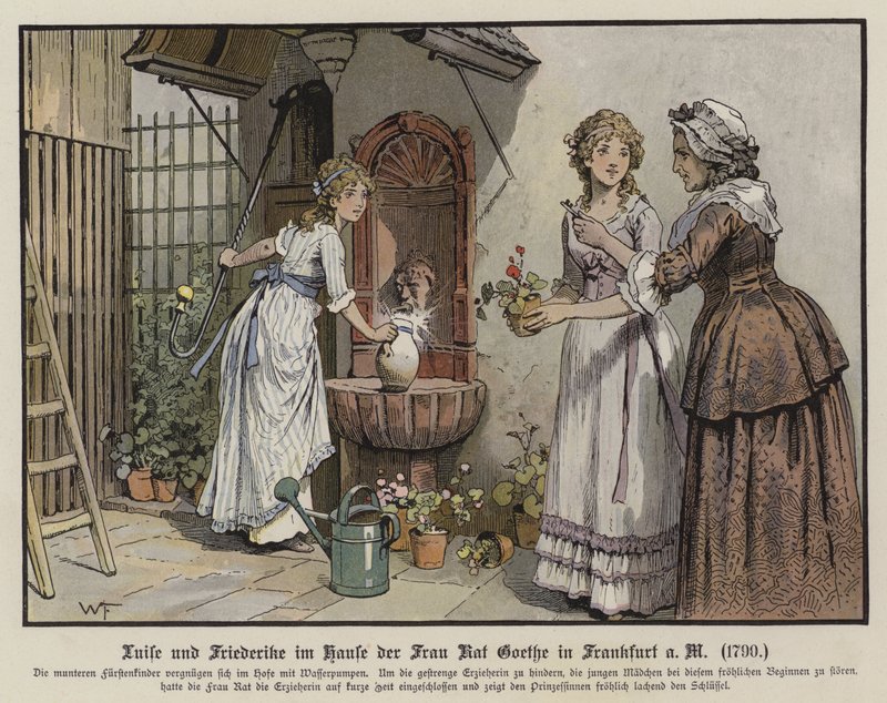 Princesses Louise and Frederica of Mecklenburg-Strelitz at the House of Frau Goethe in Frankfurt by German School