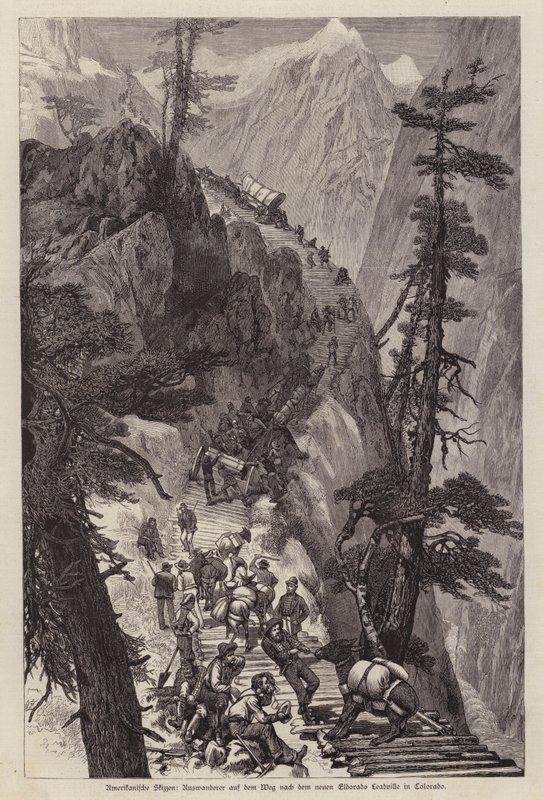 Prospectors Journeying Through the Rocky Mountains to Reach the Silver Mines of Leadville, Colorado, USA by German School